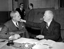 19 April 1949, First session of the International Law Commission, Lake Success, New York: Judge Manly O. Hudson (USA), Chairman (right) and Prof. Ricardo J. Alfaro (Panama) 