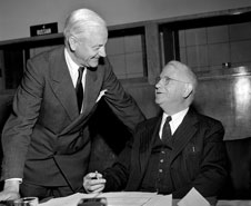 12 April 1949, First session of the International Law Commission, Lake Success, New York: Assistant Secretary-General Dr. Ivan Kerno (left) welcoming Prof. Manley O. Hudson (USA) as Chairman of the International Law Commission.