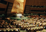 24 April 2000 - Review Conference of Parties to the NPT, United Nations, New York. Wide view of the General Assembly Hall, where Secretary-General Kofi Annan is addressing the 2000 Review Conference of the Parties to the Treaty on the Non-Proliferation of Nuclear Weapons (NPT). (Photo credit: UN Photo/Eskinder Debebe)