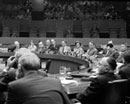 26 May 1959 First session of the Legal Committee on Peaceful Uses of Outer Space, United Nations Headquarters, New York (from left to right, at the table facing the camera): Mr. Leonard C. Meeker (United States); Mr. W.V.J. Evans (United Kingdom); Mr. Sture Petren (Sweden); Mr. Francisco Cuevas Cancino (Mexico); and Mr. Masayoshi Kakitsubo (Japan).