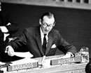 17 December 1966 First Committee, United Nations Headquarters, New York: Mr. Kurt Waldheim (Austria), addressing the Committee on the Draft Treaty on Exploration and Uses of Outer Space. 