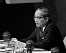 19 December 1966 Twenty-first Session of the General Assembly, United Nations Headquarters, New York: Secretary-General U Thant addressing the General Assembly after the adoption of the resolution on Outer Space. 