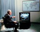 17 November 1995 Celebration of the 50th Anniversary of the United Nations with Shuttle-Mir Docking Mission, United Nations Headquarters, New York: Secretary-General Boutros Boutros-Ghali, holding an interactive video-conference with the combined crew of the second Shuttle-Mir Docking mission, STS-74/Atlantis.