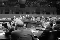 26 May 1959, A section of the conference room during the first session of the Legal Sub Committee on the Peaceful Uses of Outer Space, at the United Nations Headquarters, New York.