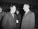 20 September 1950 Fifth Session of United Nations General Assembly, Flushing Meadows, New York: Mr. Lester Pearson, Canadian Secretary of State for External Affairs (left) and Mr. Dean Acheson, Secretary of State of the United States.