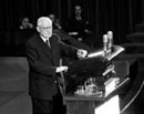 October 1950 Fifth Session of United Nations General Assembly, Flushing Meadows, New York: Mr. Andrei Y. Vyshinsky, Minister for Foreign Affairs of USSR, addressing a plenary meeting of the General Assembly.