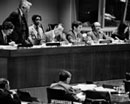 27 February 1981 Third United Nations Conference on the Law of the Sea, informal meeting of the Drafting Committee, United Nations Headquarters, New York (from left to right): Mr. Armand de Mestral, Advisor to the Canadian Delegation; Mr. Bernardo Zuleta, Special Representative of the Secretary-General; Mr. A. J. Beesley, Canada, Chairman of the Committee; Mr. Dolliver M. Nelson, Committee Secretary; and Ms. Linda Hazou, Assistant Committee Secretary. 