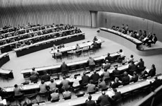 18 March 1975, A view of the opening meeting of the Second Committee during the Third United Nations Conference on Law of Sea in Geneva.