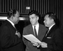 9 November 1961, Sixteenth Session of the General Assembly, meeting of the Sixth Committee, United Nations Headquarters, New York (from left to right): Mr. A. T. M. Mustafa, Barrister-at-Law (Pakistan); Dr. Milan Sahovic, Head of the International Law Department (Yugoslavia); and Mr. Suffri Jusuf, Directorate of Legal Affairs, Foreign Affairs Department (Indonesia). 