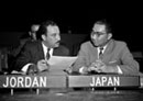5 November 1958, Thirteenth Session of the General Assembly, meeting of the Sixth Committee on Diplomatic intercourse and immunities, United Nations Headquarters, New York: Mr. Salah Eddin Refai (Jordan, left) and Mr. Takeshi Kanematsu (Japan). 