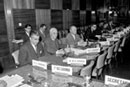 27 May 1963, Fifteenth session of the International Law Commission, Palais des Nations, Geneva, Switzerland (from left to right): Mr. Mustapha Kamil Yasseen (Iran); Mr. Alfred Verdross (Austria); Mr. Grigory I. Tunkin (USSR); Mr. Shabtai Rosenne (Israel); Mr. Obed Pessou (Dahomey); Mr. Angel Modesto Paredes (Ecuador); Mr. Radhabinod Pal (India); and Mr. Luis Padilla Nervo (Mexico), members of the Commission.
