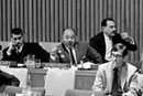 19 October 1967, Twenty-second Session of the General Assembly, Meeting of the Sixth (Legal) Committee, United Nations Headquarters, New York: Mr. Eliseo Perez Cadalso (Honduras, centre), addressing the Committee as it discusses the law of treaties.