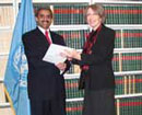 10 January 2007, Accession of Singapore to the amendment to the Montreal Protocol on Substances that Deplete the Ozone Layer, 1999, United Nations Headquarters, New York: Mr. Vanu Gopala Menon (Singapore), depositing the instrument of ratification.