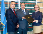 14 September 2007, Accession of Honduras to the amendments to the Montreal Protocol on Substances that Deplete the Ozone Layer, 1997 and 1999, United Nations Headquarters, New York: Mr. Ivan Romero-Martinez (Honduras), depositing the instrument of ratification to Ms. Annebeth Rosenboom, Chief of the Treaty Section.