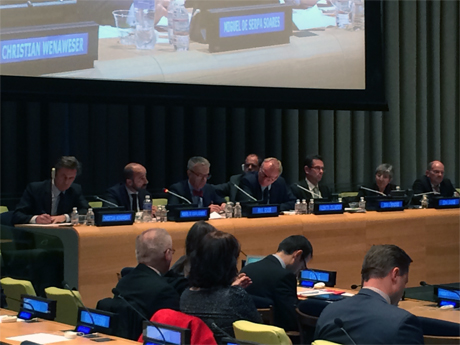 The United Nations Legal Counsel, Mr. Serpa Soares, shares a panel with Ambassador Christian Wenaweser of Liechtenstein, Ambassador Paul Seger of Switzerland, ASG Ivan Šimonović of OHCHR, Ms. Sima Samar of Afghanistan and Knut Dörrmann of the ICRC