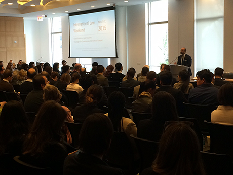 Mr. Serpa Soares delivers the keynote address at the 'International Law Weekend 2015' at Fordham Law School