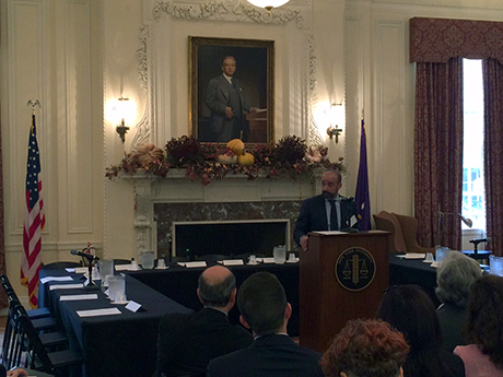Mr. Serpa Soares delivers welcoming remarks at a conference at NYU Law School