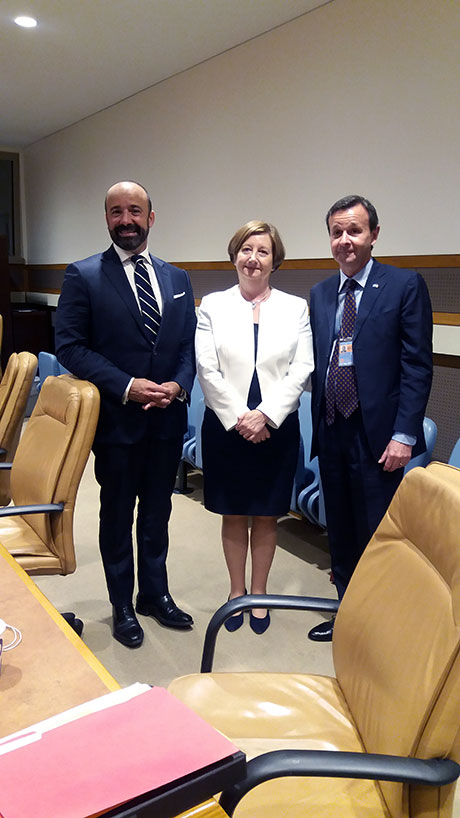 From left to right:  USG Miguel de Serpa Soares, UN Legal Counsel; Judge Silvia Fernández de Gurmendi, ICC President; Ambassador Sebastiano Cardi of Italy, Vice-President of the ICC ASP