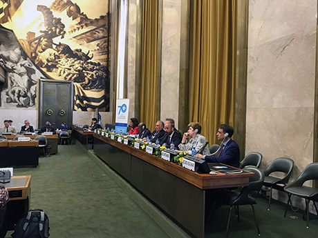 Mr. Serpa Soares, addresses a solemn meeting convened to mark the 70th anniversary of the ILC at the Salle du Conseil of the Palais des Nations in Geneva