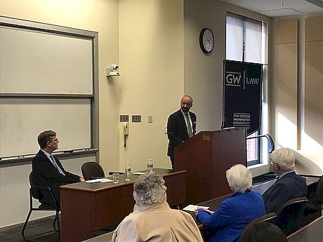 The Legal Counsel, Mr. Serpa Soares, delivers the 2018 Brand/Manatt Lecture as Professor Sean D. Murphy, Member of the International Law Commision, looks on